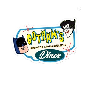 Gotham's Diner Sticker, Gotham City Stickers, Retro Batman Sticker, Funny Diner Stickers, Classic Diner Sticker, Vintage Nerdy Stickers