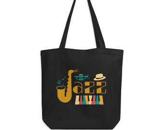 Classy Jazz Soul Eco Tote Bag, Jazz Tote, Bebop Totes, Jazz Music Gift, Saxophonist Bag, Pianist Totes, Jazz Bags, Jazz Shopping Bag