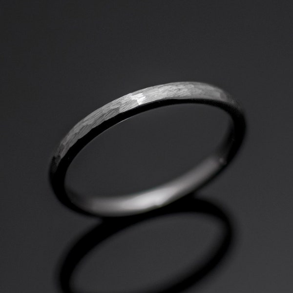 2mm Thin Silver Hammered Brushed Tungsten Wedding Ring, Tungsten Carbide, Silver Tungsten Ring Band, Wedding Band