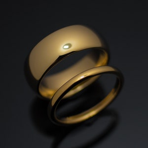 Gold Ring Set, 2mm/8mm Yellow Gold Tungsten Wedding Band Set