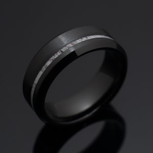 8mm Deer Antler Obsidian Style Tungsten Ring | Black Tungsten Wedding Band | Black Antler Tungsten Ring | Antler Wedding Ring | Comfort Ring