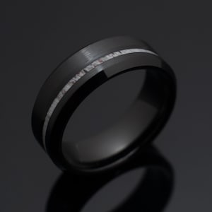 8 mm wolfraam ring hertengewei obsidiaan stijl | Zwarte wolfraam trouwring | Zwarte wolfraamring gewei | Trouwring gewei | Troostring