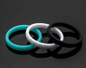 Anéis de silicone para mulheres, conjunto de 3 alianças de silicone para casamento