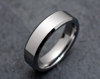 Bague en argent et tungstène polonais HAUT de 6 mm, alliance en argent unisexe