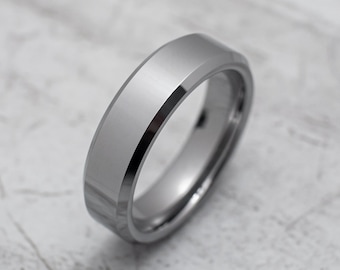 6mm HIGH Polish Silver Tungsten Carbide Ring, Wedding band unisex silver ring