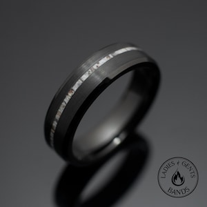 6mm Black Obsidian Antler Tungsten Wedding Band, Black Brushed Wedding Ring