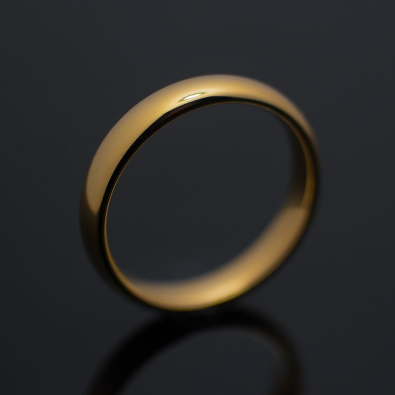Wedding Band Womens Ring 4mm Polished Yellow Gold* Tungsten Carbide Unisex Band Wedding Ring 4mm Tungsten Ring
