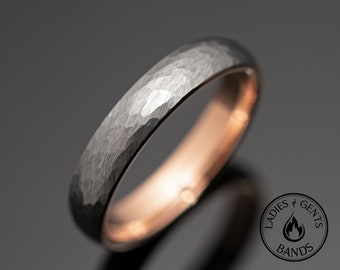 4mm Silver Hammered Tungsten Ring, 4mm Rose Gold Round Dome Design, rings for men, anniversary, wedding band, engagement band