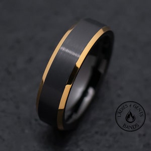 Black Gold Obsidian Tungsten Wedding Band Ring