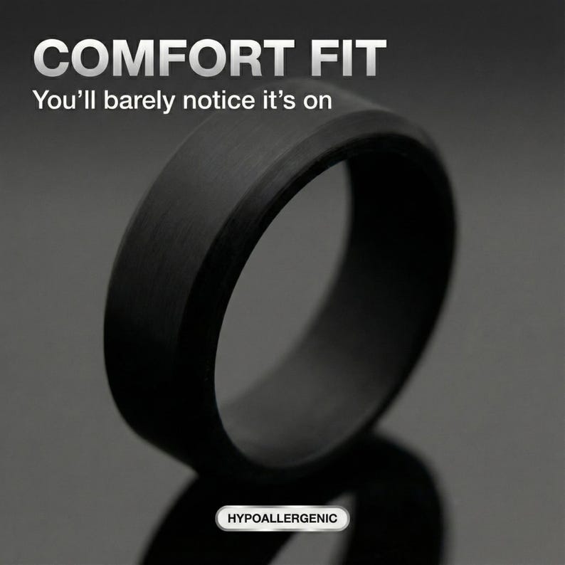 8mm Black Silicone Wedding Band – Flexible Rubber Ring for Active Wear, Comfort Fit image 3