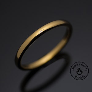 Anillo unisex de carburo de tungsteno de oro amarillo pulido de 2 mm*, anillo de tungsteno de 2 mm, alianza, anillo de bodas, anillo de mujer