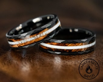 Charred Whiskey Barrel and Antler Wedding Band | 6mm Black Wooden Ring