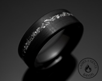 8mm Black Meteorite Brushed Wedding ring | Black obsidian sandblasted Men's Wedding Band | Mens meteorite ring | Black wedding band for men