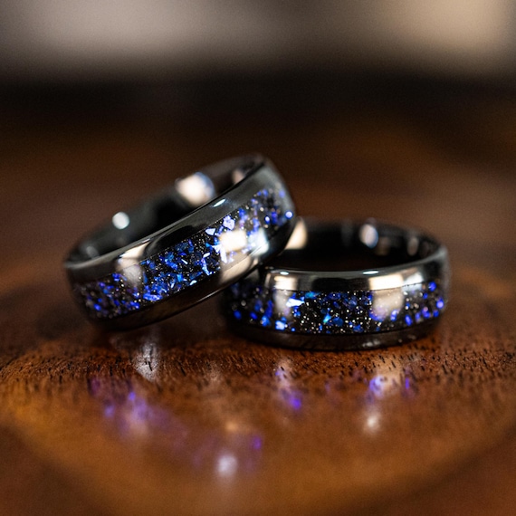 8mm Orion Nebula Obsidian-style Wedding Ring, Black Tungsten
