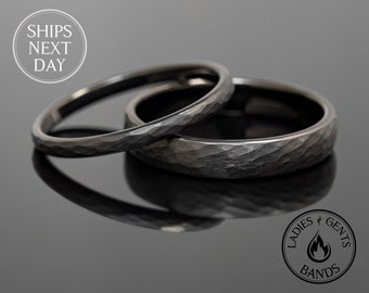 Juego de anillos de boda de tungsteno martillado de 2 mm/4 mm para él y para ella, alianzas de boda activas