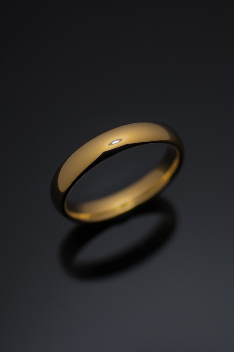 Wedding Band Womens Ring 4mm Polished Yellow Gold* Tungsten Carbide Unisex Band Wedding Ring 4mm Tungsten Ring