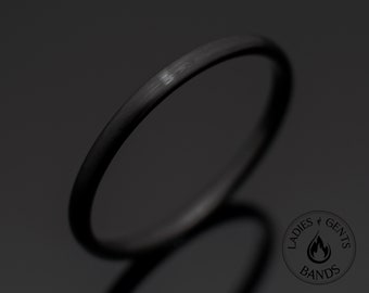 2mm Black Brushed Tungsten Wedding Band: Unisex Obsidian Style