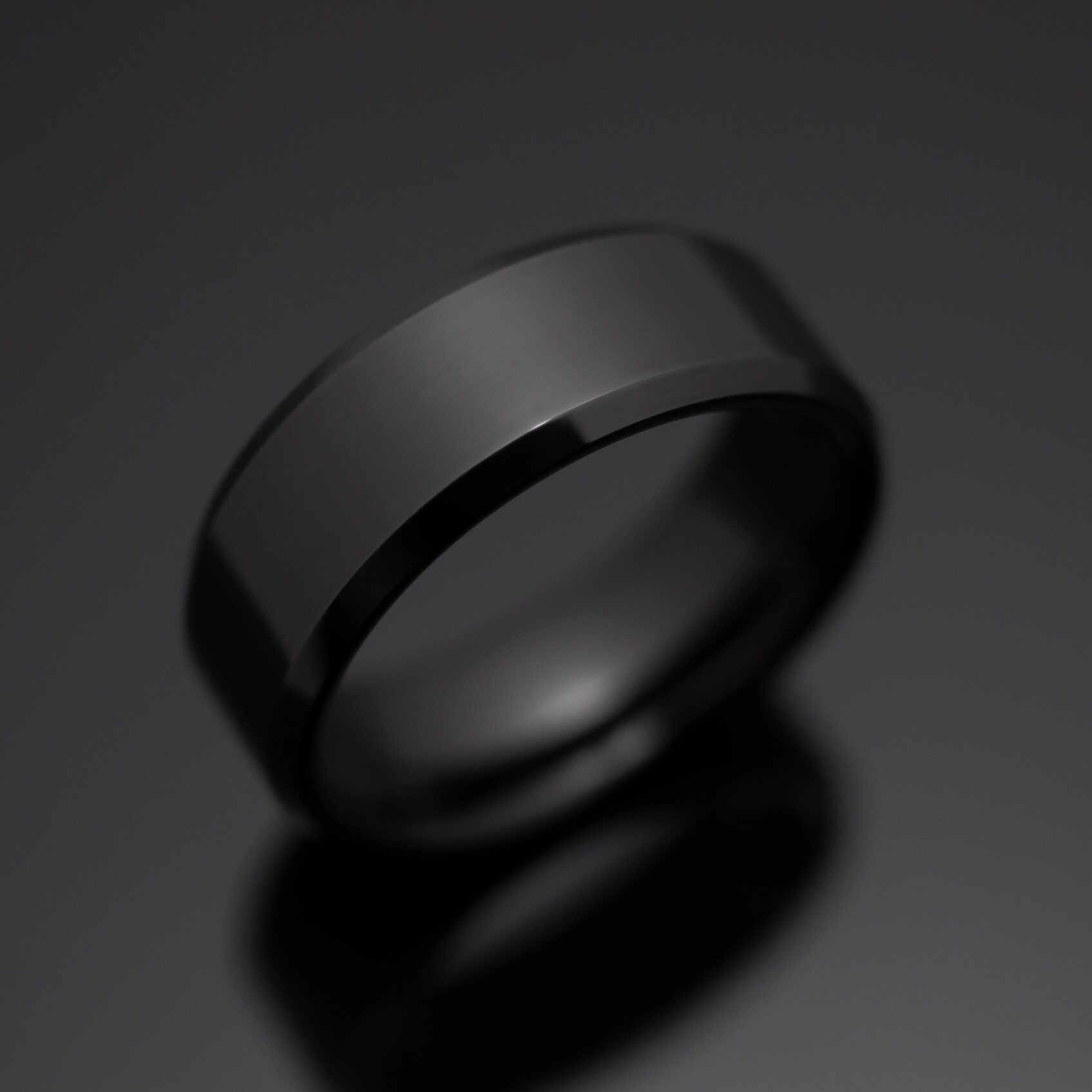 8mm Black Obsidian Sleek Tungsten Ring 