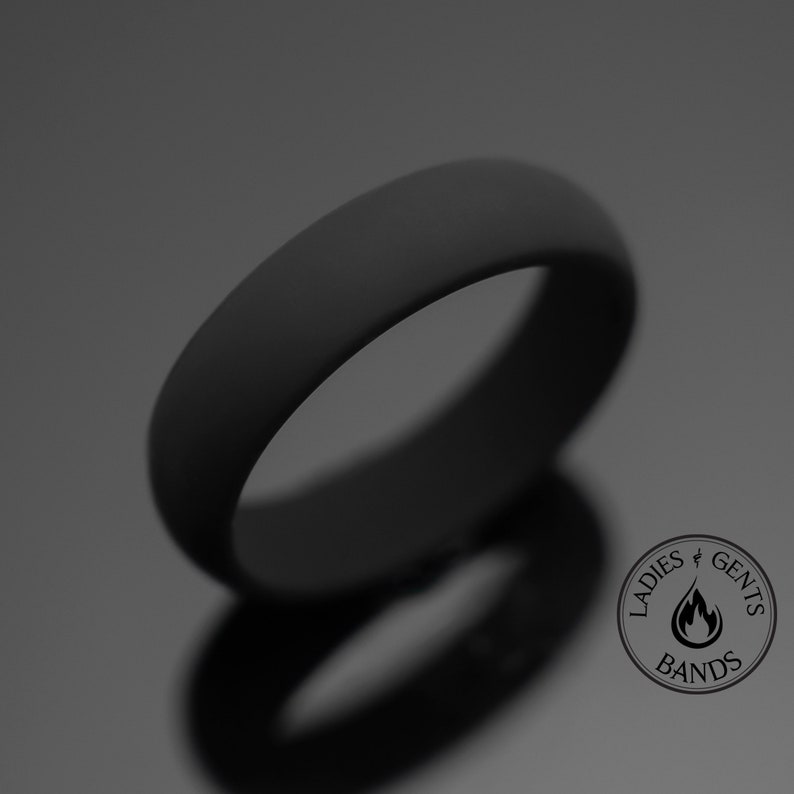 6mm Black Silicone Wedding Band Unisex Rubber Ring image 1