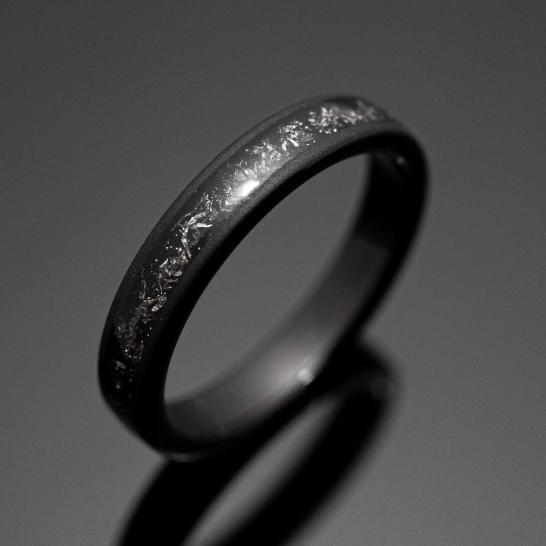 4mm/6mm Black Sandblasted Meteorite Tungsten Wedding Ring Set His and Hers image 2