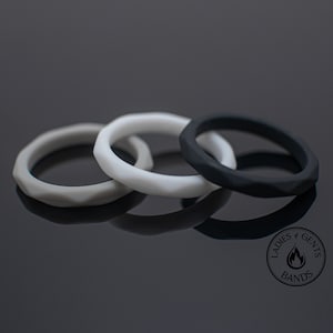 Anillos de boda de silicona para mujer (paquete de 3), pulseras de fitness en gris, negro y blanco