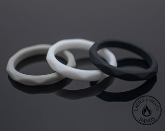 Women&#39;s Silicone Wedding Rings pack of 3, Fitness Bands in Grey Black White