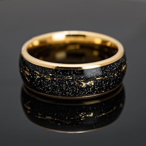 Galaxy Gold inlay Wedding Ring, Meteorite Tungsten Mens and Womens Wedding Band in 8mm