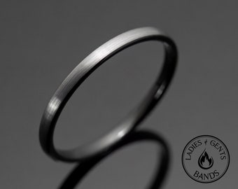 2mm Silver Brushed Tungsten Ring, Black Round Dome Design inlay, rings for her, anniversary, wedding band, engagement band