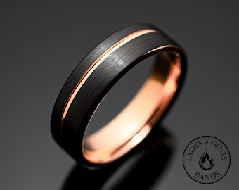 Alliance 6 mm, obsidienne et tungstène noir, bague homme