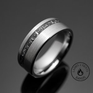 Silver Meteorite Brushed Wedding ring, Silver Mens Wedding Band in 8mm
