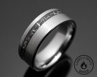 8mm Silver Meteorite Brushed Wedding ring, Silver Mens Wedding Band