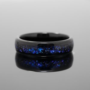 6mm Black Orion Nebula Obsidian-style Wedding Ring, blue sandstone Wedding Band, Tungsten Carbide Unisex Ring