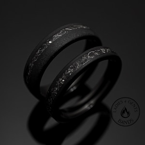 4mm/6mm Black Sandblasted Meteorite Tungsten Wedding Ring Set His and Hers image 1