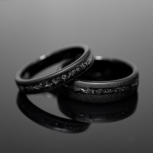 4mm/6mm Black Sandblasted Meteorite Tungsten Wedding Ring Set His and Hers image 10