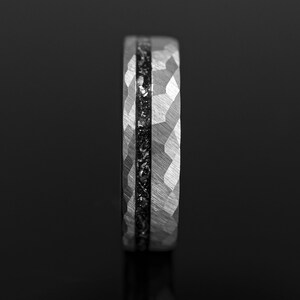 6mm METEORITE Wedding Ring | Silver Custom Men Tungsten Band - Mens Meteorite Ring | Silver Meteorite Wedding Band for Men meteorite inlay image 4