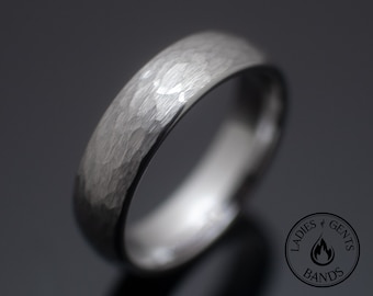 6mm Silver Hammered Tungsten Carbide Wedding Band
