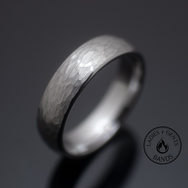 6mm Silver Hammered Tungsten Carbide Wedding Band