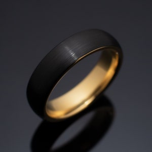 6mm Black BRUSHED Gold Obsidian-Style Tungsten Wedding Band, Unisex Engagement Ring