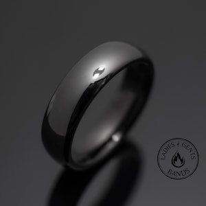 6mm Black Obsidian POLISHED Tungsten Wedding Band, Mens and Womens Wedding Ring