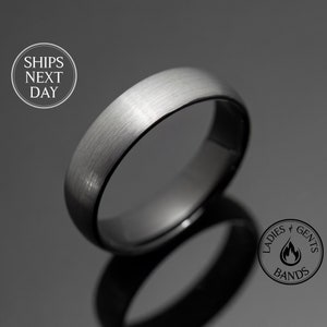 6mm Silver Brushed Obsidian-style inlay Tungsten Wedding Ring, Black Round Dome Design inlay, rings for men, anniversary, wedding band