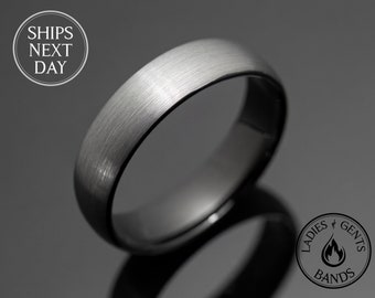 6mm Silber gebürstet Obsidian-Stil Inlay Wolfram Ehering, schwarze runde Kuppel Design Inlay, Ringe für Männer, Jubiläum, Ehering