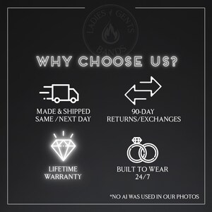 May include: A graphic with white text and icons on a dark background. The text reads "WHY CHOOSE US?" with icons representing fast shipping, returns, a lifetime warranty, and durable wear. The image also states "NO AI WAS USED IN OUR PHOTOS."