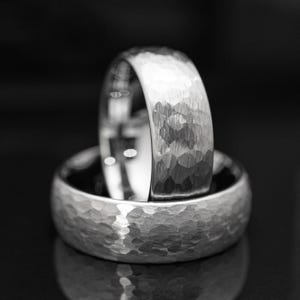 8mm Silver Hammered Tungsten Wedding Band | For Him