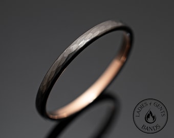 2mm Gunmetal Hammered Rose Gold Tungsten Wedding Band Ring