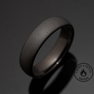 6mm Gunmetal Sandblasted Wedding ring, Black gray sandblasted Mens Wedding Band