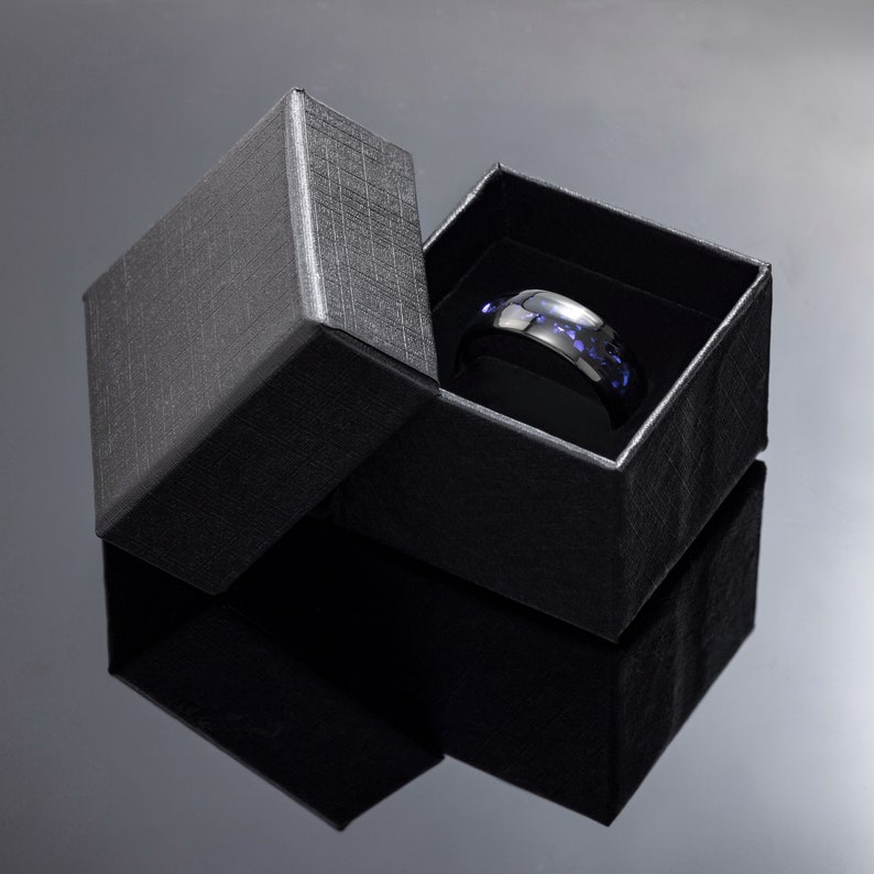 8mm Black POLISHED Orion Nebula Obsidian-style Wedding Ring, blue sandstone Wedding Band, Tungsten Carbide Unisex Ring image 5