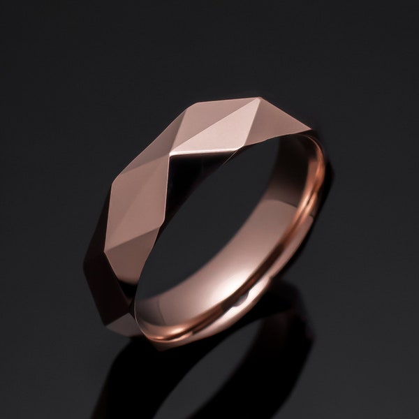 Rose Gold Tungsten Wedding Ring, 6mm Rose Gold Prism Wedding Band for him, Gift for him, Men's Wedding Ring