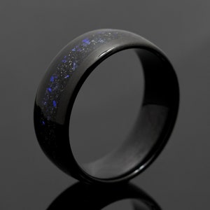 8mm Black POLISHED Orion Nebula Obsidian-style Wedding Ring, blue sandstone Wedding Band, Tungsten Carbide Unisex Ring image 4