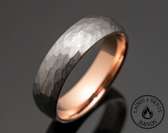 6mm Silber Wolfram Ring, 6mm Rosegold Runde Kuppel Design, Ringe für Männer, Jahrestag, Ehering, Verlobungsring