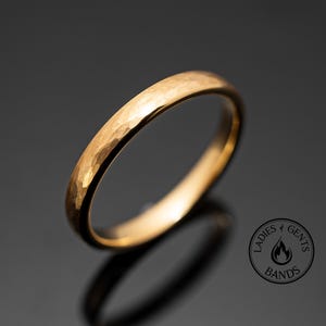 Gold Hammered Tungsten Wedding Band Ring in 3mm Width | Him or Her